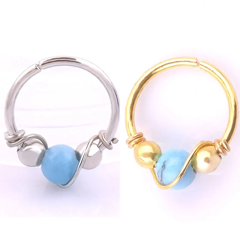 Камень Бохо кольцо для носа из нержавеющей стали ноздри пирсинг серьги хип хоп