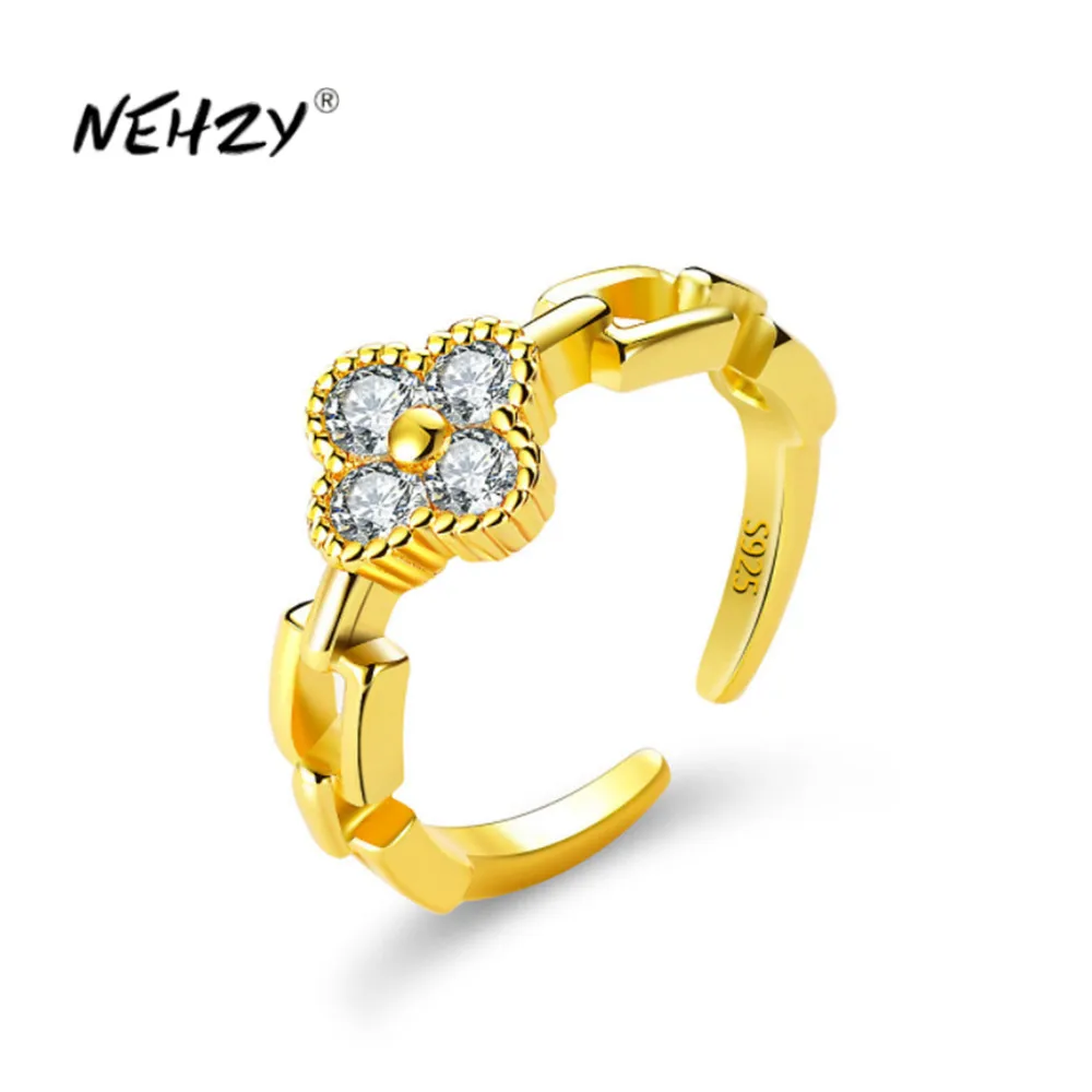 

NEHZY S925 Stamp New Woman Fashion Jewelry High Quality Cubic Zirconia Simple Retro Charm Golden Rose Gold Silver Ring