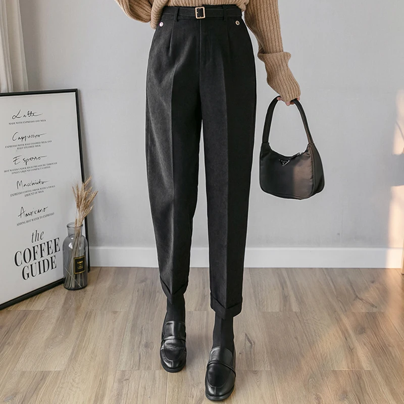 Женские утепленные шерстяные брюки с высокой талией зимние модные повседневные