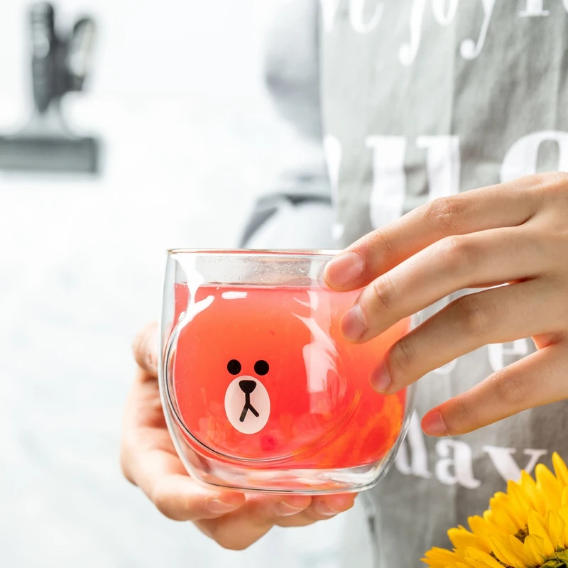 

New Double-layer Coffee Mug Walled Cartoon Cute Bear Clear Glass Coffee Mugs Double Wall Glass Milk Drink Mug