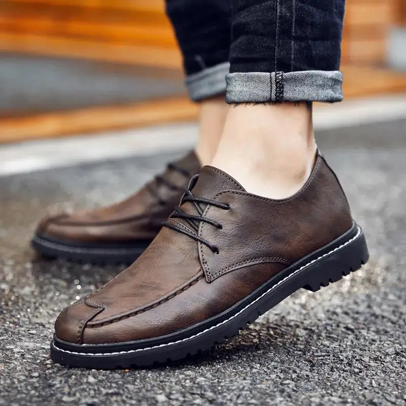 

Men Casual Leather Shoes Spring Autumn Fashion British Style Small Leather Shoes Men Lace-up Casual Shoes zapatillas hombre Male