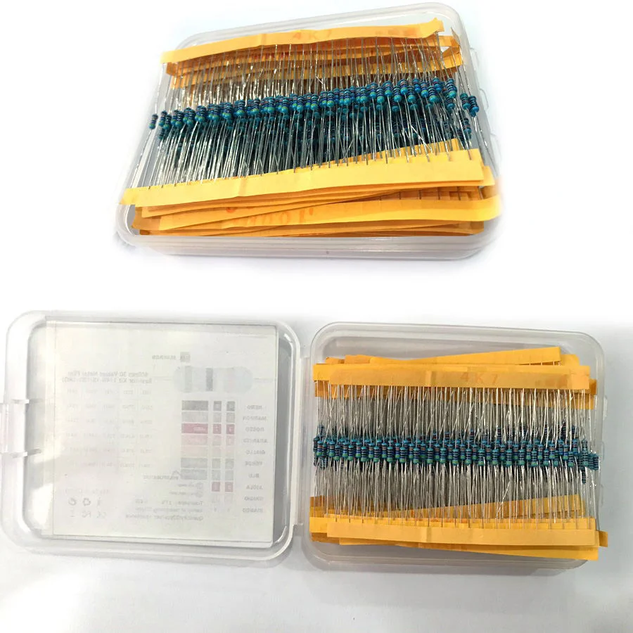 

600pcs/lot 30Values* 20pcs 1% 1/4 W Resistor Pack Set Diy Metal Film Resistor Kit Use Colored Ring Resistance 10 Ohms~1 M Ohm