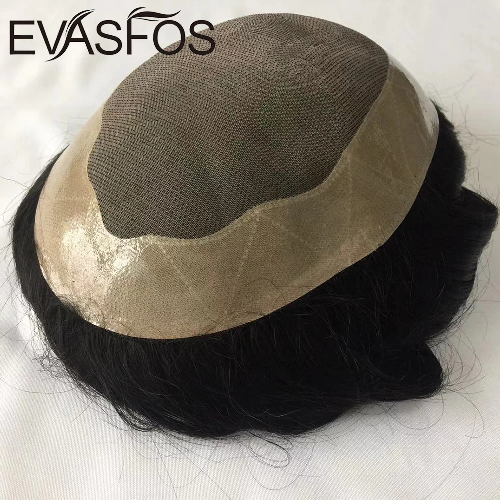 Парик мужской EVASFOS на тонкой моно-основе натуральные человеческие волосы парик