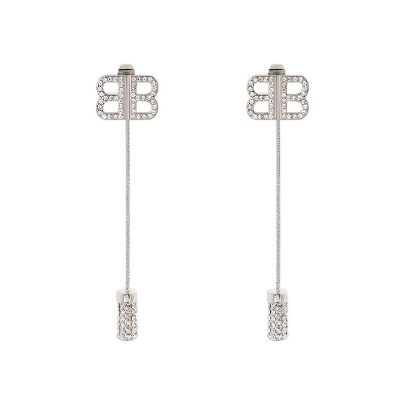 

HANGZHI 20SS New French Double Letters B Shiny Rhinestones Earrings Temperament Long Pendant Earrings for Female Fashion Jewelry