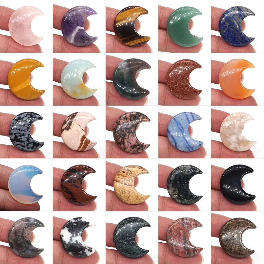 

Wholesale 1.2" Moon Natural Gemstone Crystal Energy Reiki Healing Quartz Home Decor Collection Pendant Making Little Gift 1pc
