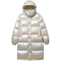 autumn and winter womens colorful down jacket pearlescent laser goose down hooded winter thickened long tide bright face wash f