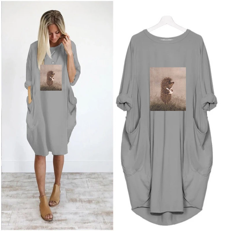 Осенние женские платья с принтом Ежика в тумане мультяшная одежда свободный