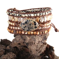 rh fashion boho jewelry armbander dalmatianjasper natural stones charm 5x woven wrap bracelets dropshipping