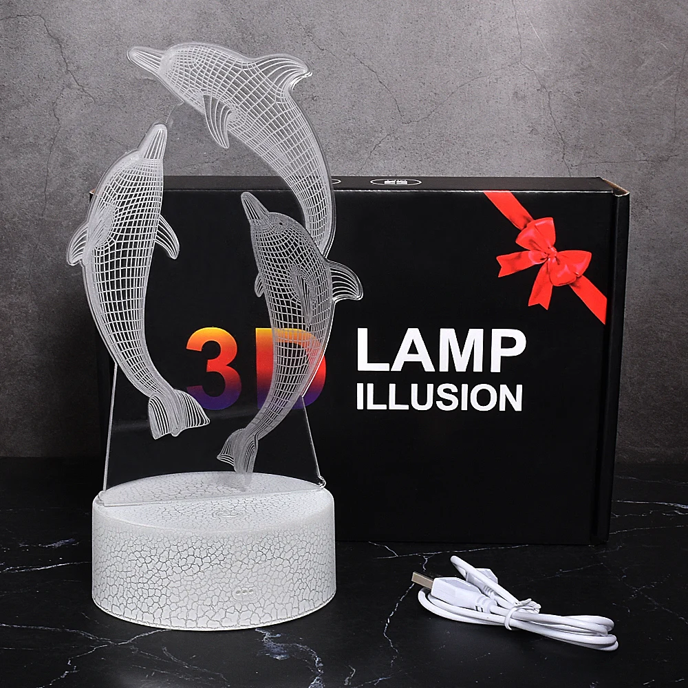 Детские ночники с USB-зарядкой 3D лампа в виде дельфина RGB украшение детской комнаты