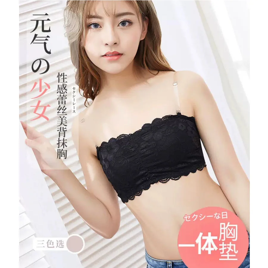 

Strapless invisible underwear female gathered non slip breast wrapping student girl non steel ring bra lace bra with bra pad