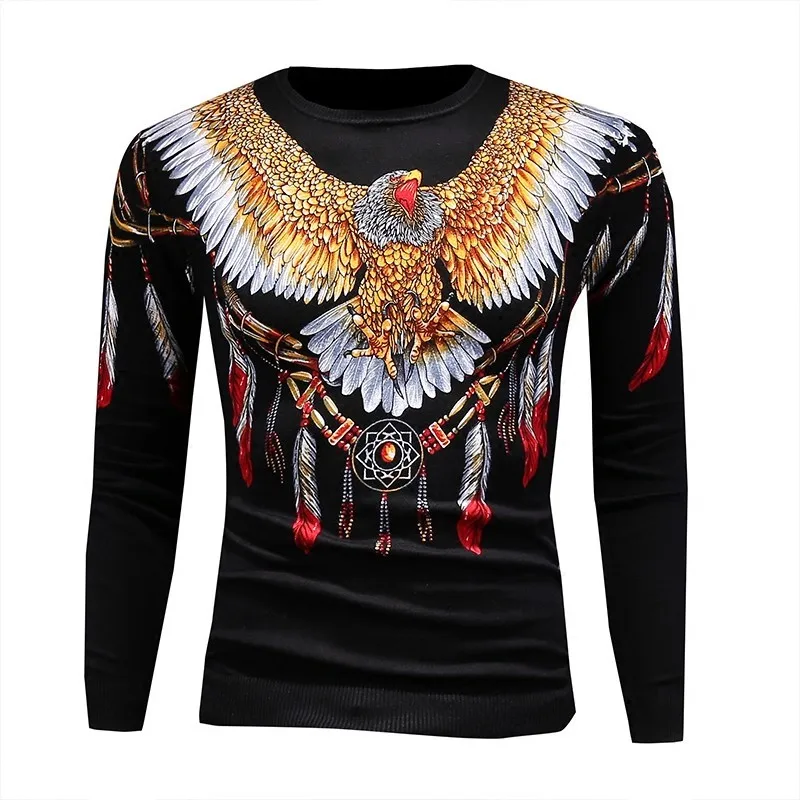 Осенняя новинка Мужской винтажный пуловер свитер с рисунком орла длинный рукав
