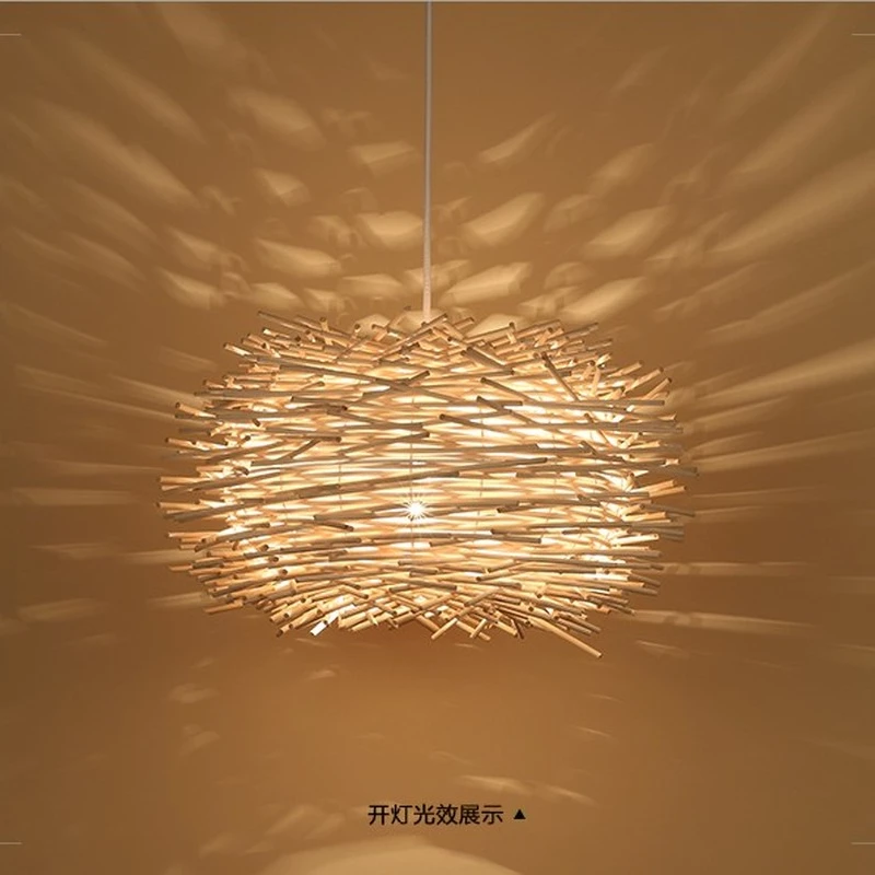 wicker pendant lamp handmade suspension light bird nest shape hanging lighting bar hotel restaurant mall lounge porch | Лампы и