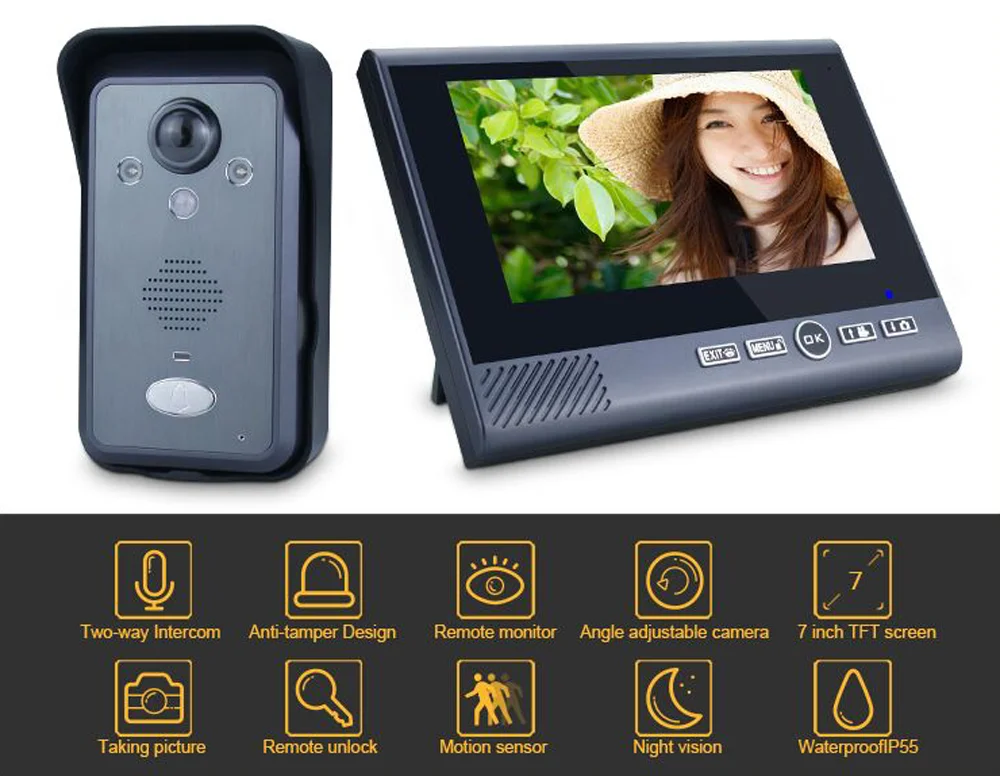 

7 Inch TFT Monitor Wireless Intercom Doorbell IR Night Vision P2P Video Door Phone