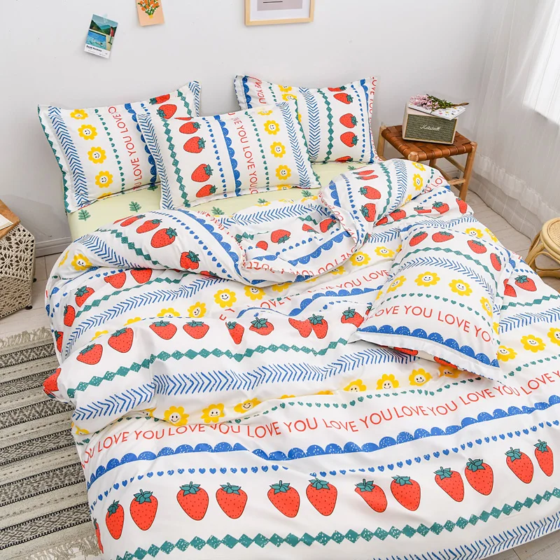 

Flower bedding set Green girl boy bed linens leaf duvet cover set flat sheet pillowcase pastoral style bed set home bedclothes