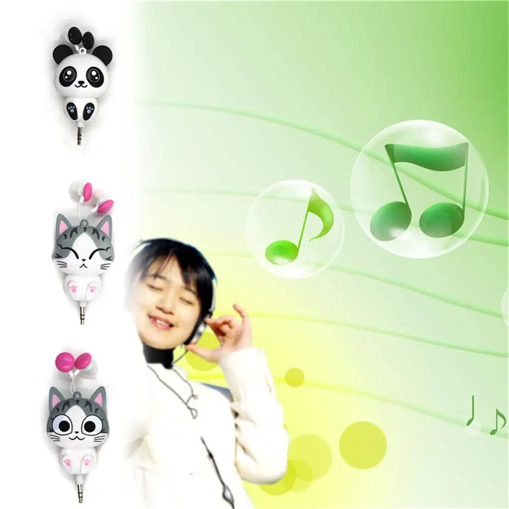 3 5 мм Проводная Выдвижная Гарнитура-вкладыш мультяшный Кот/Панда наушники-клипсы