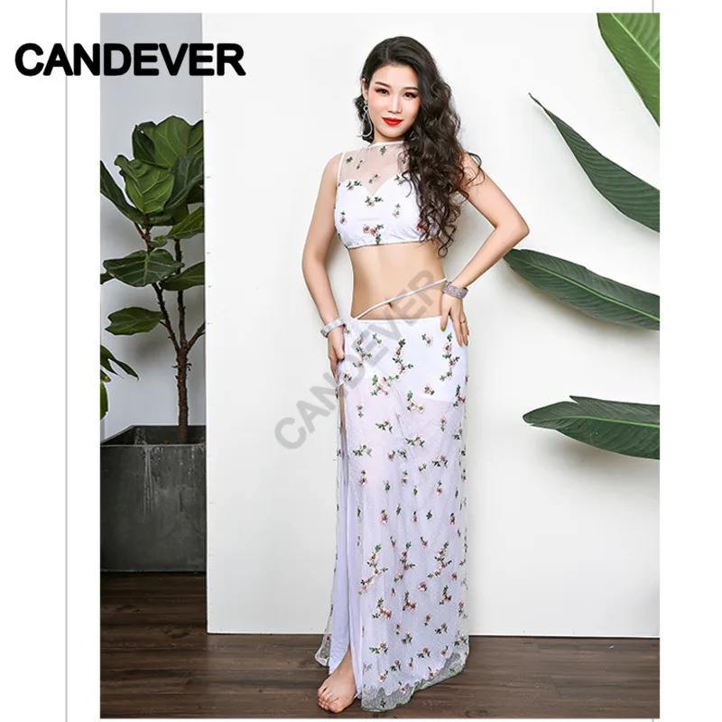 Кружевной сетчатый топ раздельная длинная юбка набор костюма для танца живота