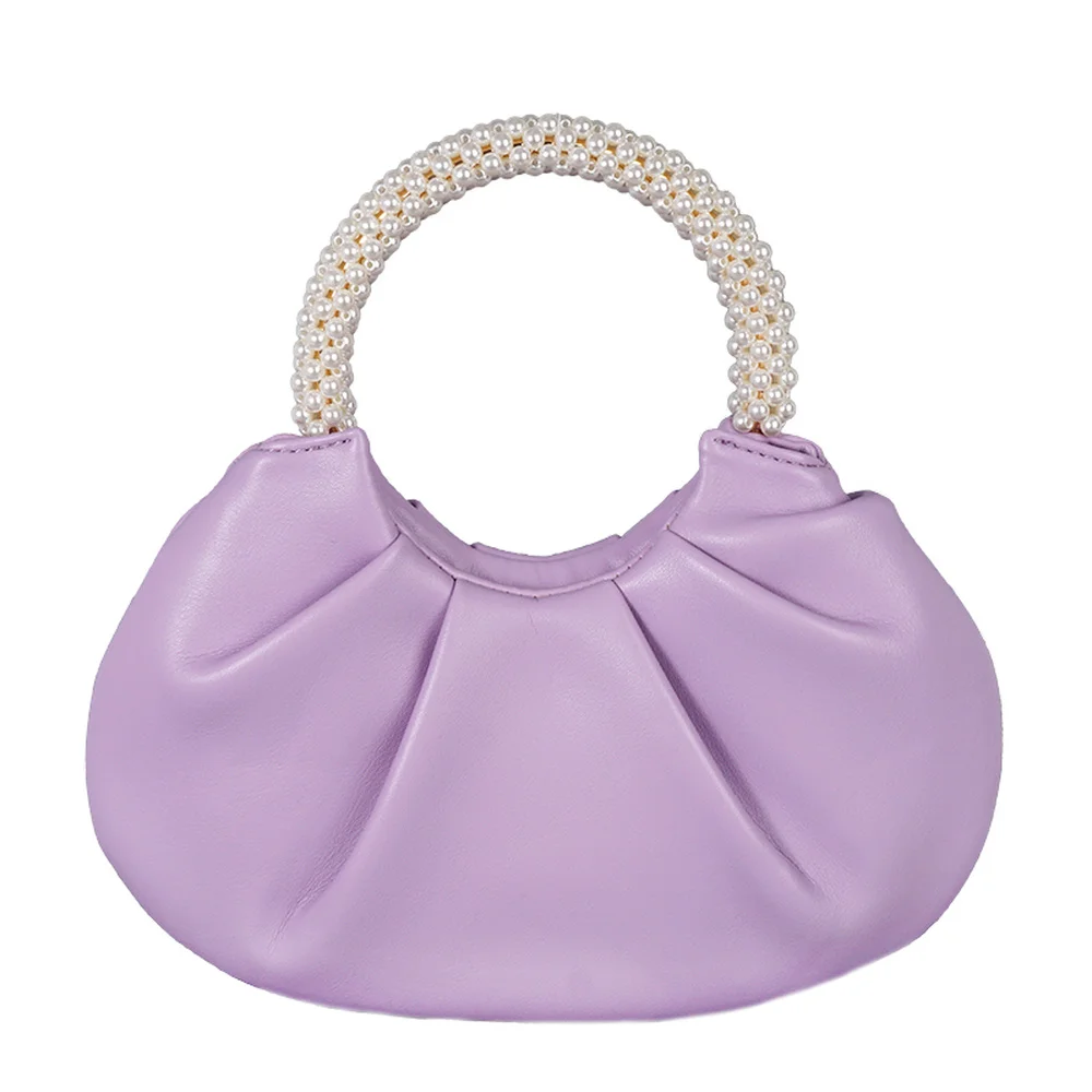 

Diamond Chain Messenger Bag Pearl Ring Handbag Shell Totes Female Pleated Shell Clutch PU Half Moon Luxury Women Bags Designer