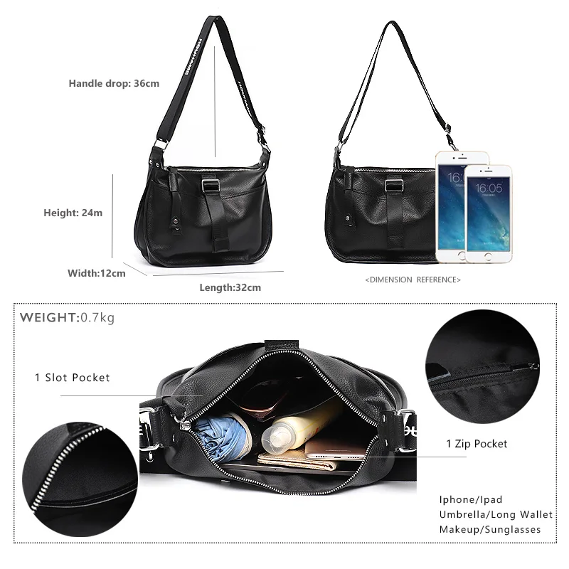 

SC 2020 Brand Design Leather Women Crossbody Bags Fashion Wide Strap Shoulder Handbags Female Casual Real Leather Messenger Hobo