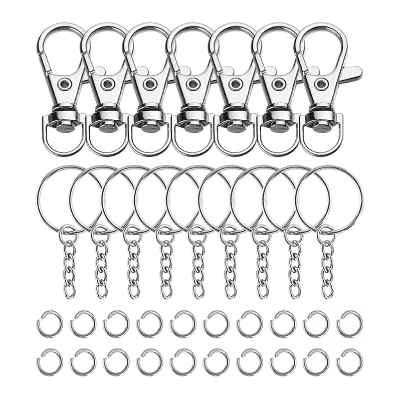 

180PCS/Set Swivel Lobster Clasp Key Rings with Chain Jump Rings Set DIY Jewelry Fast Reach