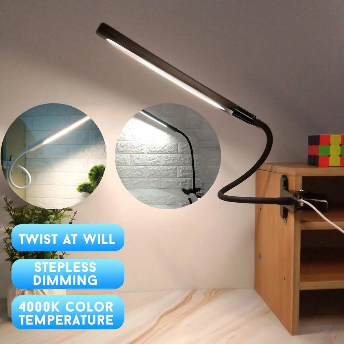 

Dimmable LED Desk Lamps Eye Protection Rechargeable Table Lamp Clip On Light for Bed Table Reading Adjustable Study Light