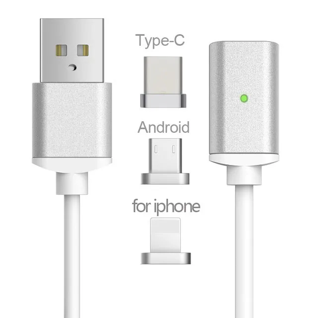 silver3in1 GARAS USB Type C/IOS/Micro USB 3IN1 магнитный кабельТип-C USB-C быстро Зарядное устройство адаптер Магнит кабель для iphone Кабели для мобильных телефонов - Цвет: silver3in1