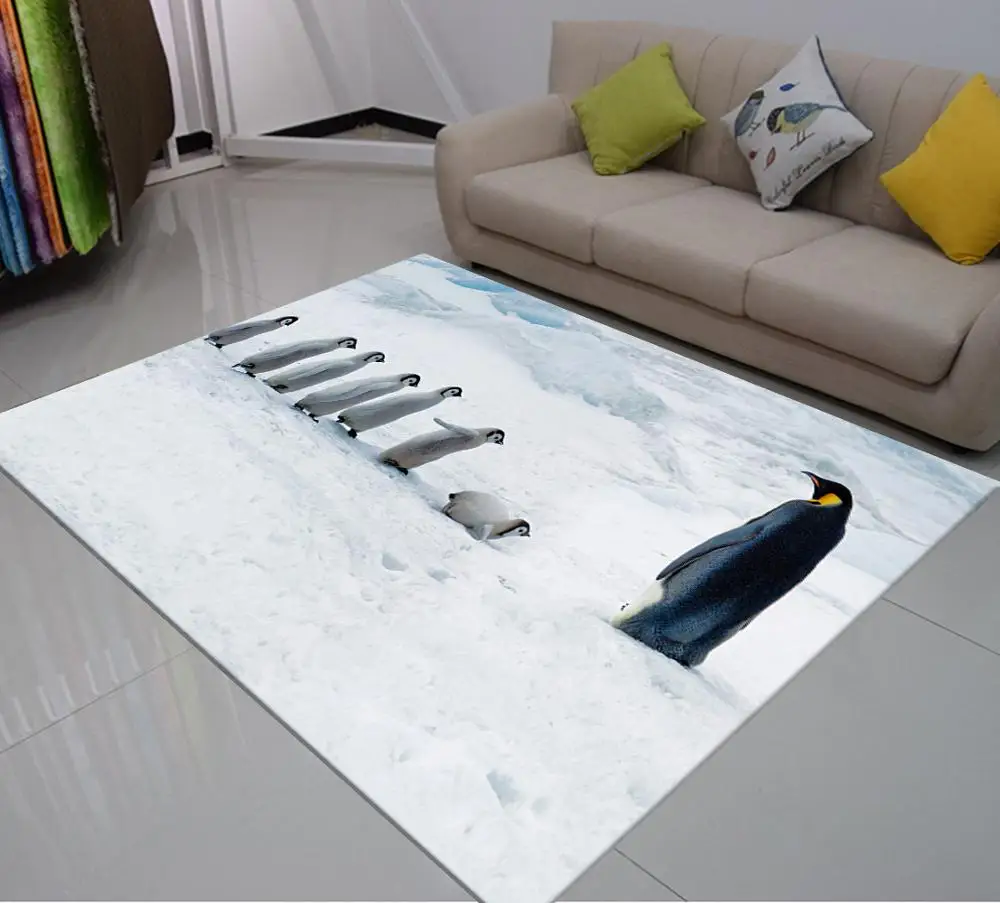 Мягкий большой ковер с 3D принтом пингвина для спальни современный нескользящий