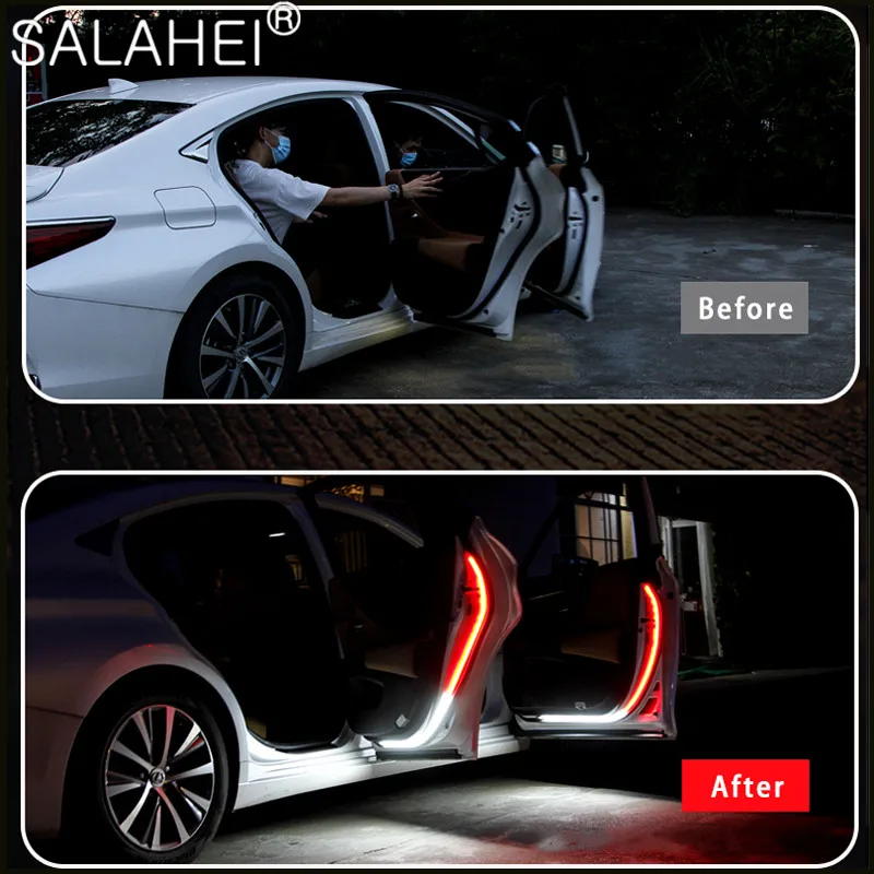 Car Interior Door Welcome Light LED Safety Warning Strobe Signal Lamp Strip 120cm Waterproof 12V Auto Decorative Ambient Lights |