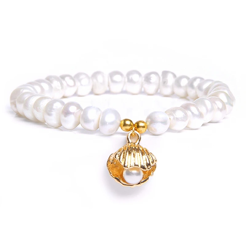 Boho Shell& пресноводный жемчуг браслет Seashell Cowry Shell Conch браслет для женщин ювелирные изделия мала-йога пляж - Окраска металла: 4