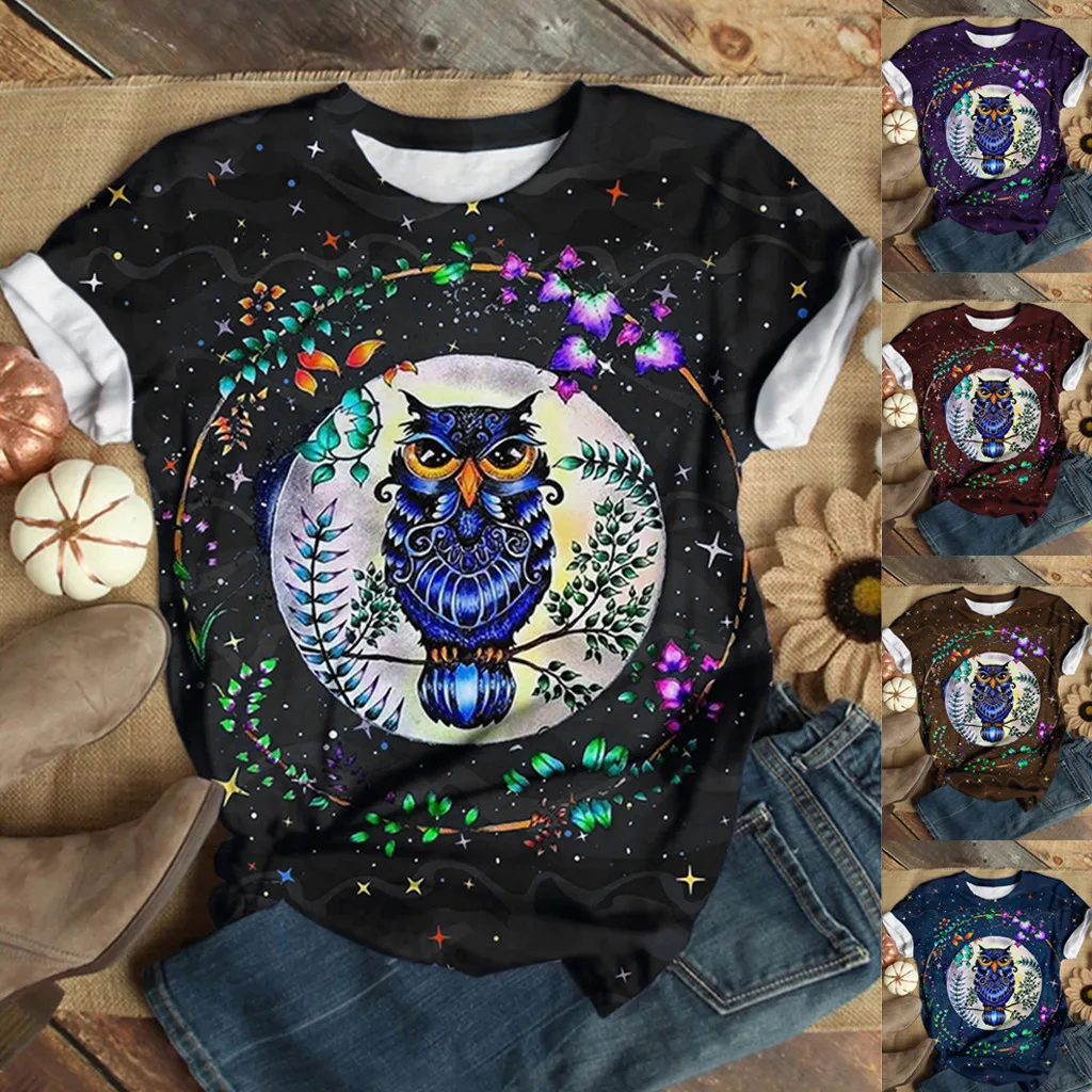 

Harajuku Woman Tshirts Plus Size Women Short Sleeve 3D Owl Printed O-Neck Tee T-Shirt Graphic T Shirts Tops Women 2020