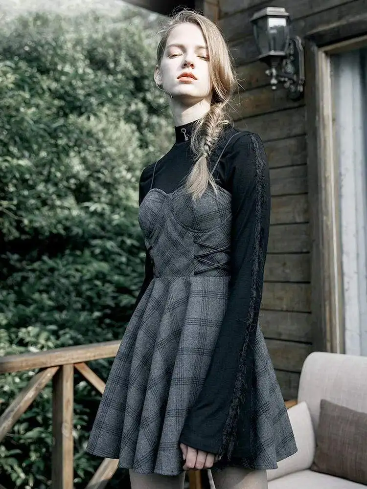 Панк рейв Женские клетчатые платья в клетку без застежки PQ-679LQ Азиатский размер