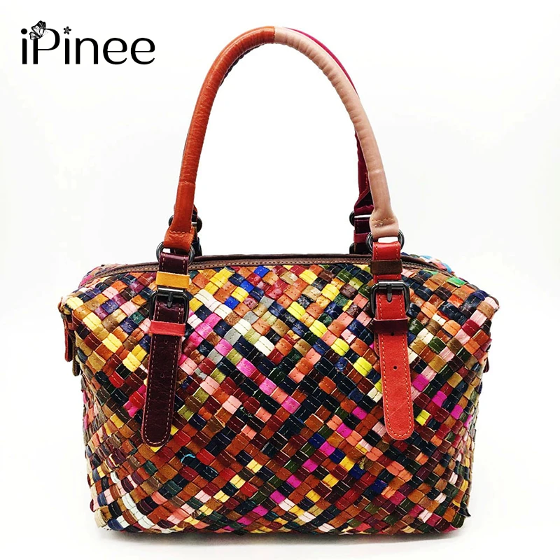 iPinee Women Handmade Woven Bag Luxury Genuine Leather Shoulder Bag Lady Fashion Crossbody Handle Casual Handbag