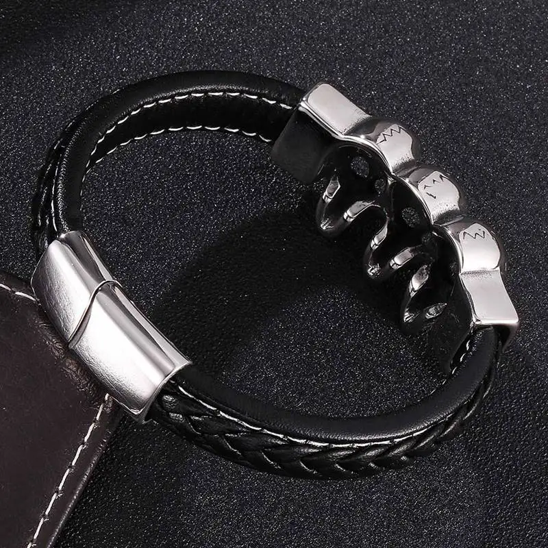 С черепом из нержавеющей стали кожаные браслеты черный плетеный кожаный чехол с