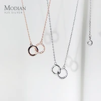 modian simple vintage clear cz geometric round interlock 925 sterling silver pendant for women link chain necklace fine jewelry