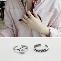 bohemian retro silver woven twist inlaid pearl ring ring ring for women set fashion accessories