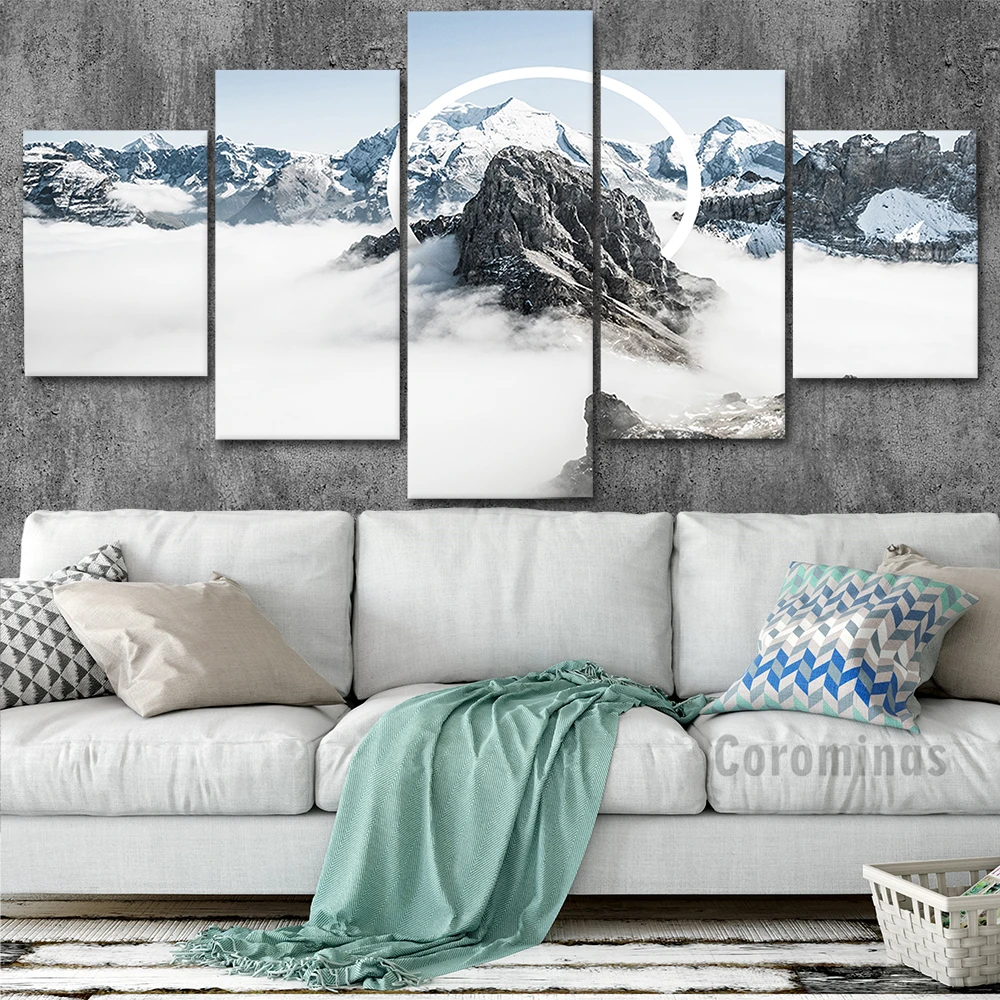 

Художественный постер на холсте, 5 шт., картины с изображением неба, снега, гор, ландшафта, Hd модульная настенная фотография, Декор для дома без рамки