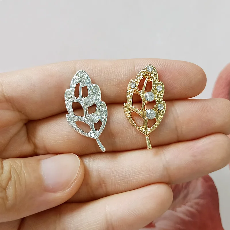 

50pc 14*27mm Gold Color Alloy Material Crystal Hollow Leaf Charm Leaf Branch Charm For Diy Hair Wedding Handmade Jewelry Making