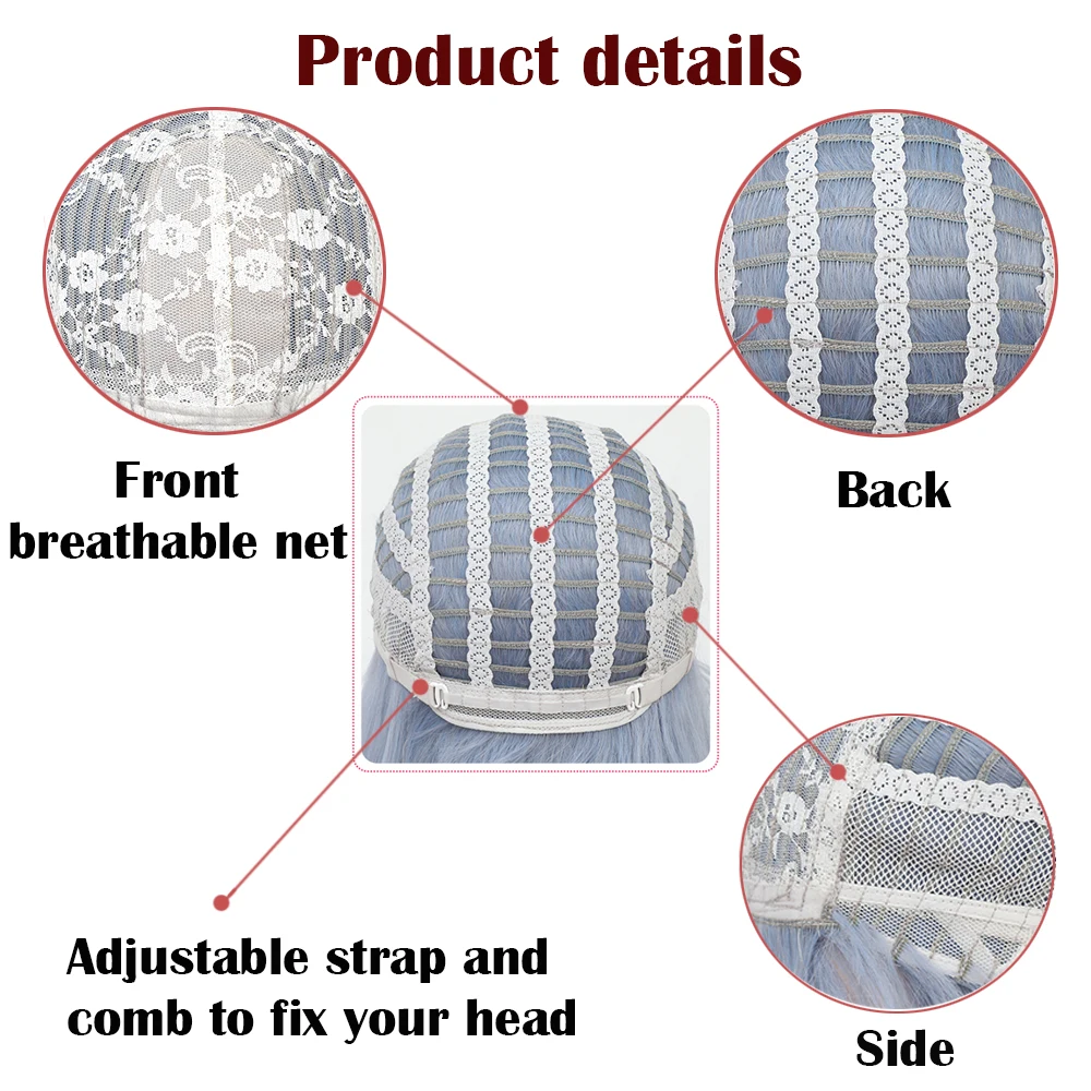 

Synthetic Blue Wig With Bangs Super Curly Wave Lolita Wig For Women Heat Resistant Fiber Colored Wigs Hair Party Cosplay IPARTY