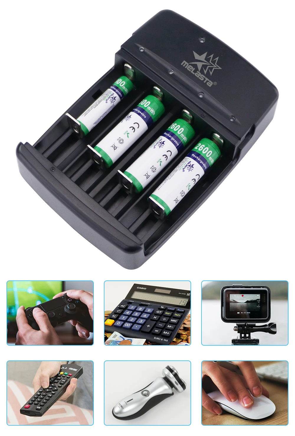 Melasta NIZN 4pcs AA 1.65V 2600mWh Rechargeable Battery+ 4pcs AAA 900mWh with 4 slots LED USB charger Ni-Zn for toys MP3 camera