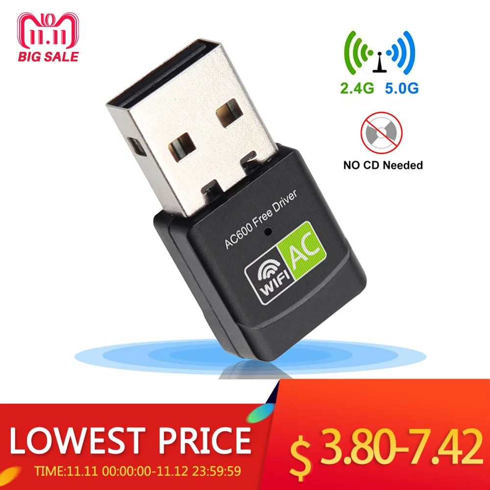 Беспроводной 600 Мбит/с USB Wifi адаптер AC600 2,4 ГГц 5 ГГц WiFi Антенна ПК Мини компьютер сетевой карты приемник двухдиапазонный 802.11b/n/g/ac
