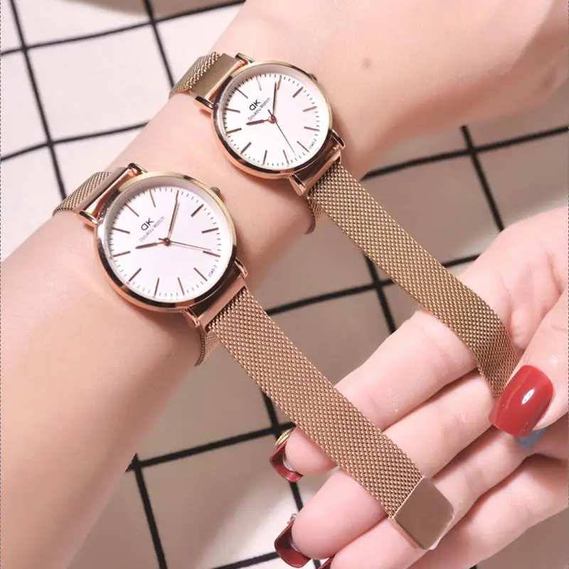 Часы женские на магнитной застежке Модные Простые повседневные наручные розовое