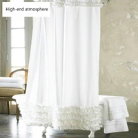 New the home decoration bathroom shower curtain waterproof waterproof solid wood polyester fabric lace shower curtain elegant