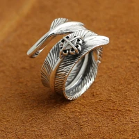 s925 sterling silver ring vintage thai personality letter silver rings for men and women opening feather jewelry