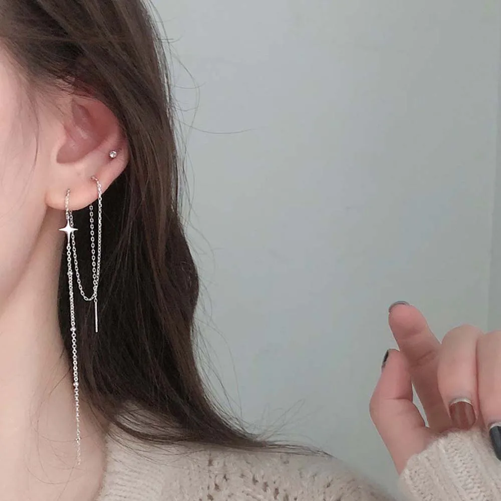 1 шт. женские длинные серьги в виде звезды простой дизайн Японский Корейский