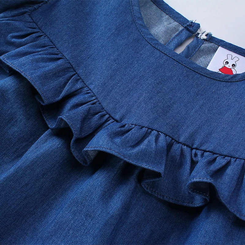 4 to14 yrs kids &amp teenager girls ruffle denim dress long sleeve cotton casual blue children fall winter princess vestidos | Детская
