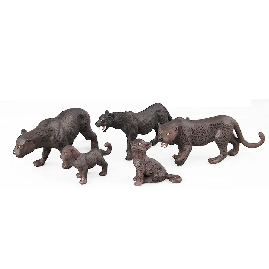 Panther 5pcs Реалистичные фигурки диких животных лев, белые тигры, леопарды, пантера с детенышами, 2-" Сафари животные модель фигурки семейный набор - Цвет: Panther 5pcs