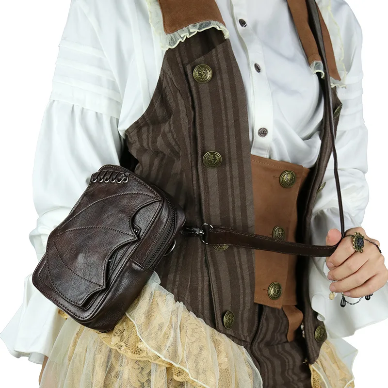Панк винтажная коричневая мотоциклетная сумка с летучей мышью для телефона