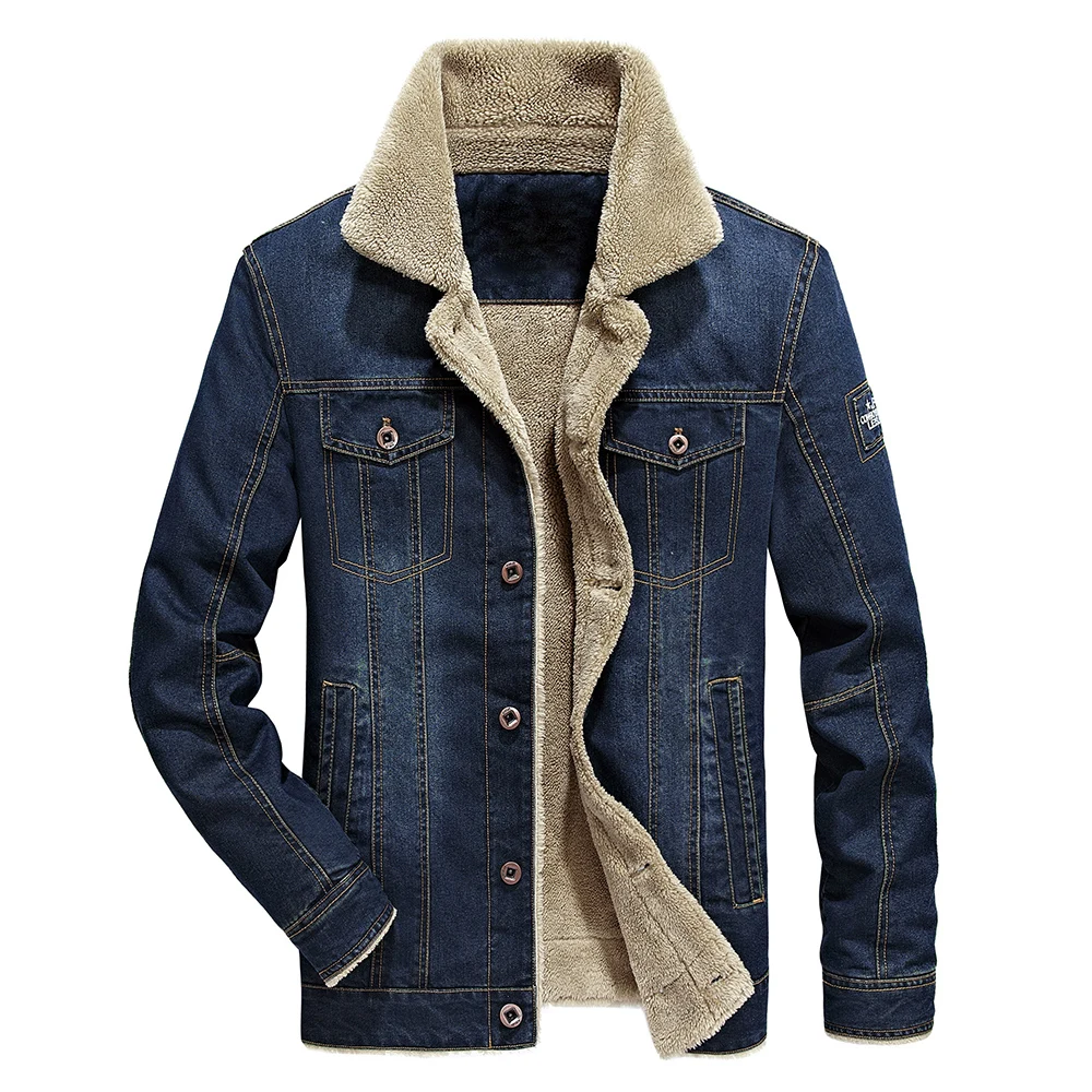 Мужская Утепленная джинсовая куртка Классическая однотонная на флисе модель D30