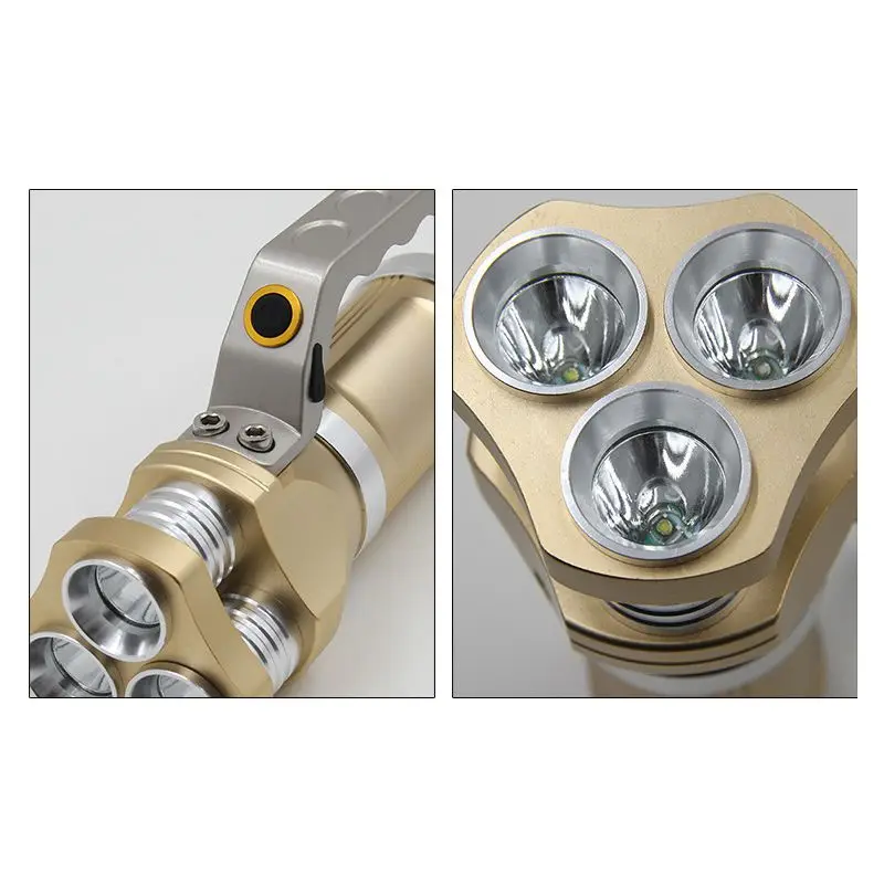 Водонепроницаемый перезаряжаемый светодиодный фонарик с прожектором 3T6 Gold |