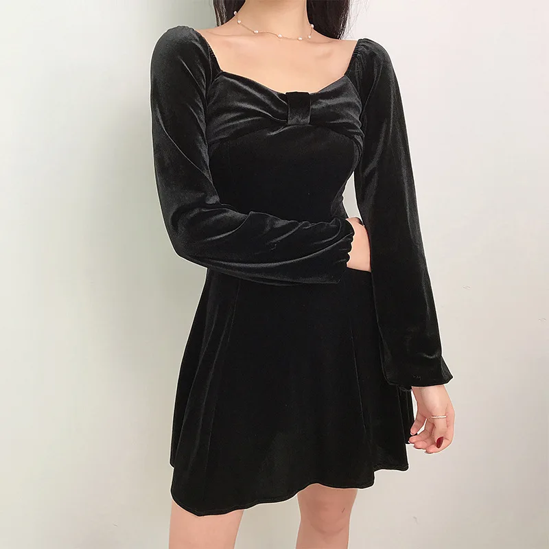 Новое корейское дамское приталенное бархатное платье трапециевидной формы с