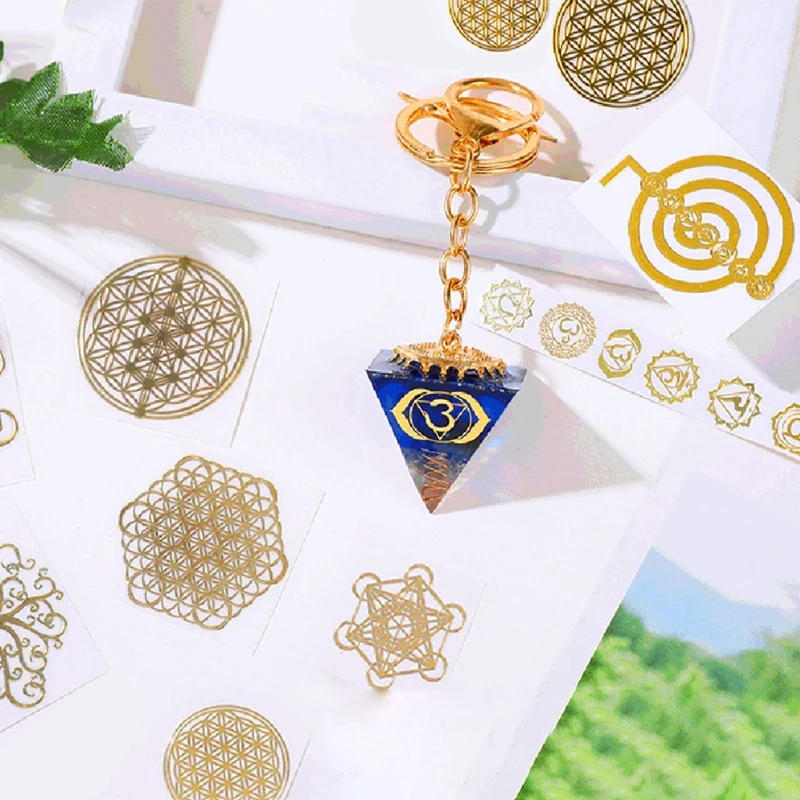 10Pc DIY 7 Chakra Copper Energy Tower Orgonite Sticker Flower Life Tree Pyramid Decor Epoxy Resin Fillings Crafts | Украшения и